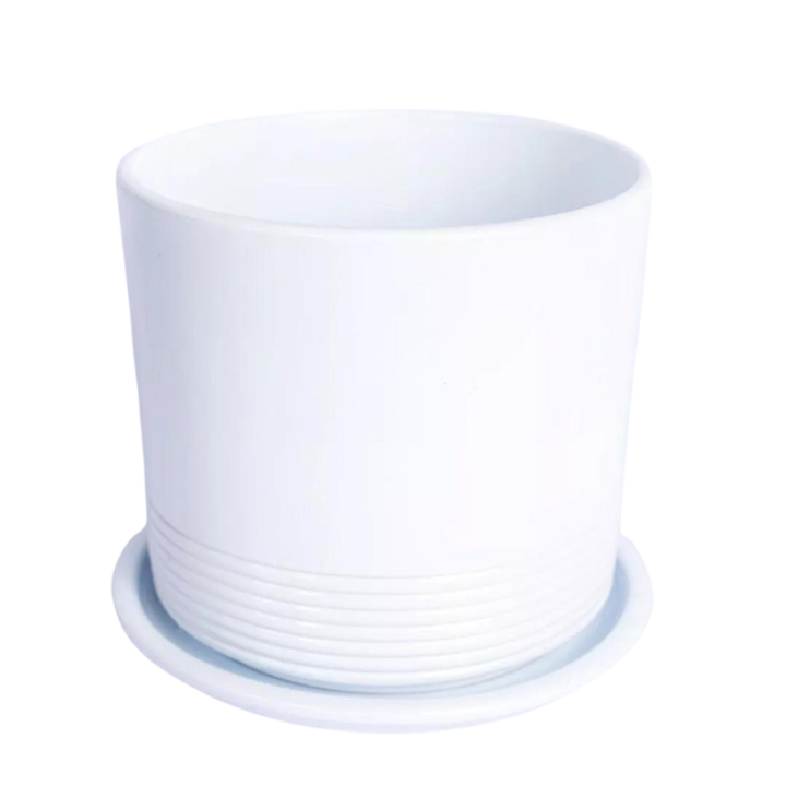 Doniczka Cylinder z podstawką Biały połysk | 17 cm