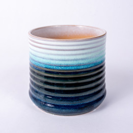 Osłonka ceramiczna niebieska w pasy | 12 cm