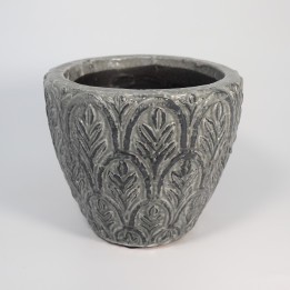 Szara osłonka ceramiczna z roślinnym wzorem – 19 cm | Tomaszewski
