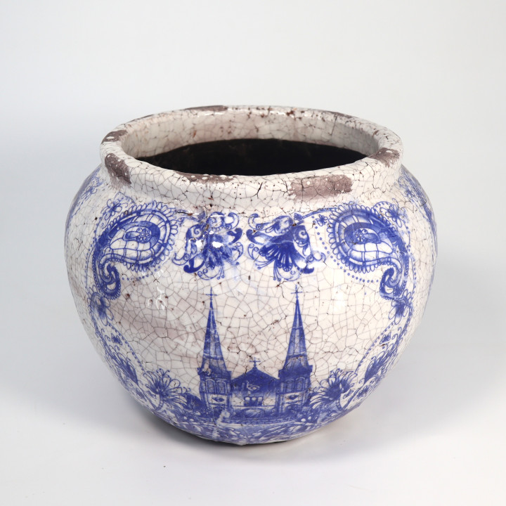 Biało-niebieska osłonka ceramiczna retro – 22 cm | Tomaszewski
