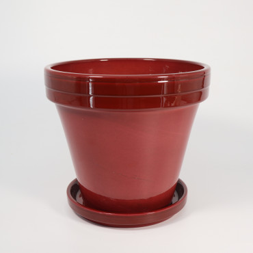 Doniczka ceramiczna z podstawką Lazur Czerwona | 18 cm