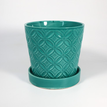 Doniczka ceramiczna z podstawką Maroko turkusowa | 15 cm