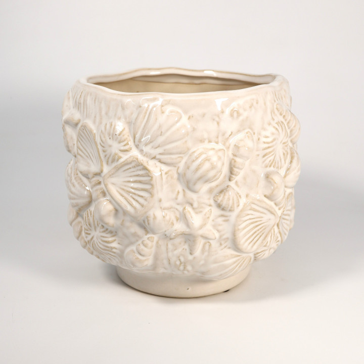 Osłonka ceramiczna Shell biała przecierana 17 cm | Tomaszewski