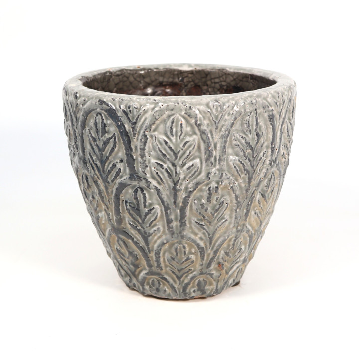 Szara Osłonka ceramiczna Roślinny wzór 19 cm | Tomaszewski